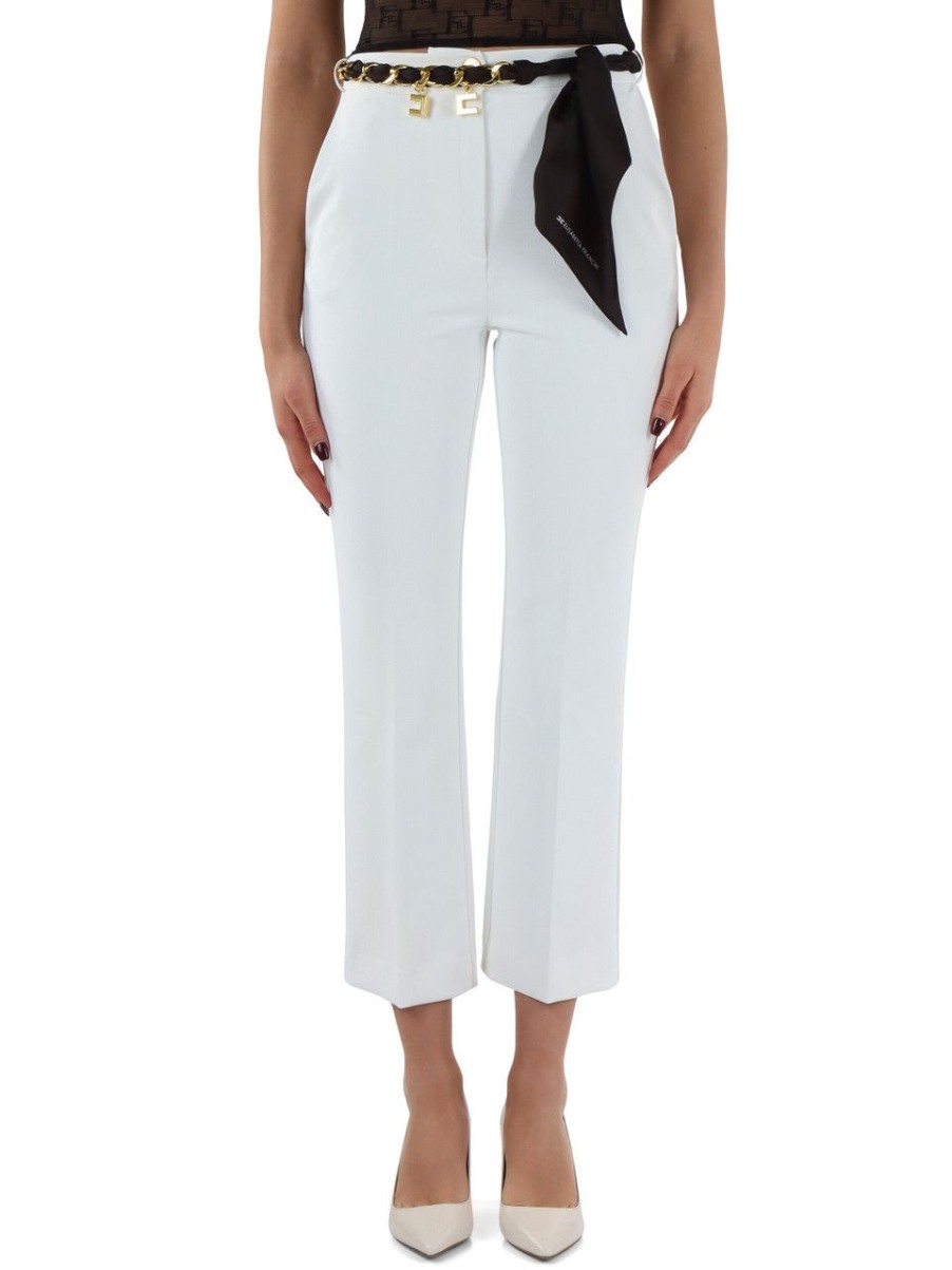 Donna ELISABETTA FRANCHI | Pantalone In Doppio Crepe Stretch Con Cintura Rimovibile Bianco