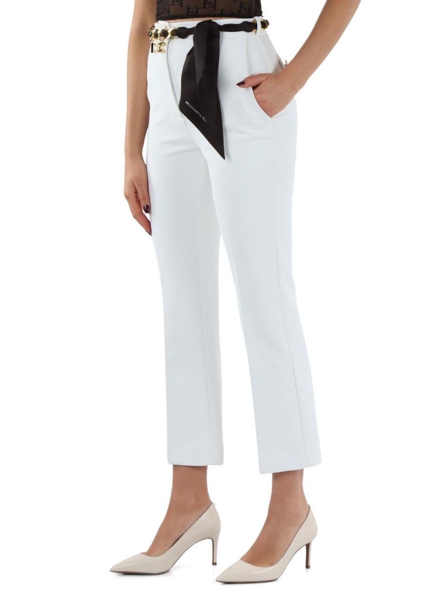 Donna ELISABETTA FRANCHI | Pantalone In Doppio Crepe Stretch Con Cintura Rimovibile Bianco