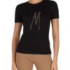 Donna MARCIANO GUESS | T-Shirt In Cotone E Modal Con Logo In Strass Nero