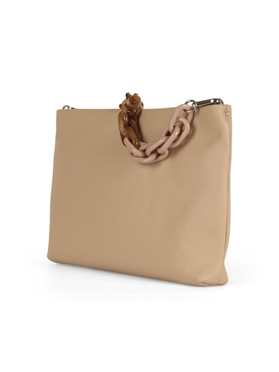 Donna GIANNI CHIARINI | Maxi Pochette In Pelle Martellata Brenda Con Manico In Resina Rosa Chiaro