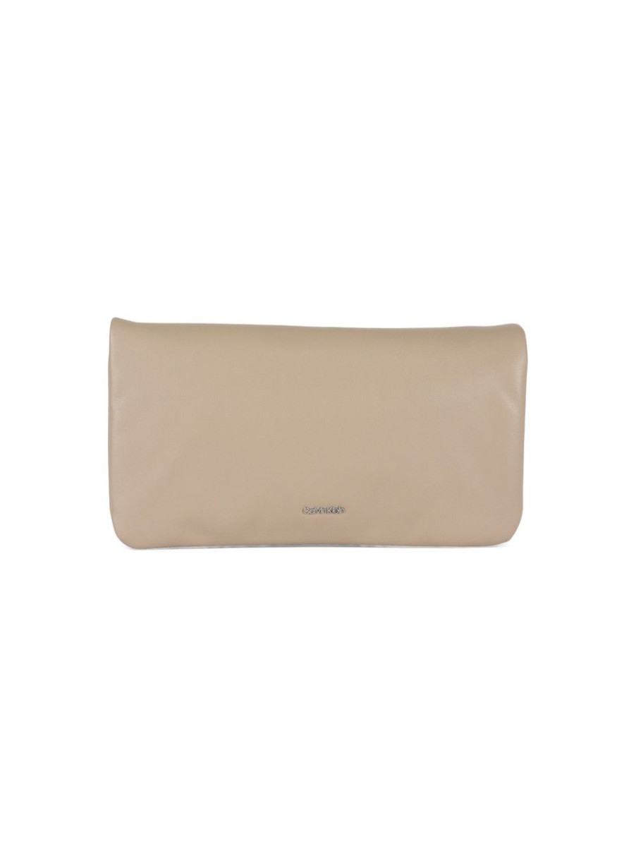 Donna CALVIN KLEIN | Borsa A Tracolla Soft Con Placca Logo Frontale Beige