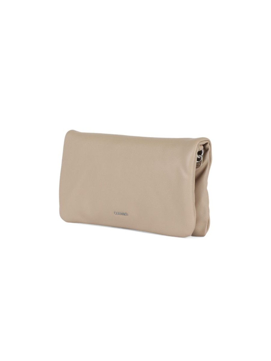 Donna CALVIN KLEIN | Borsa A Tracolla Soft Con Placca Logo Frontale Beige