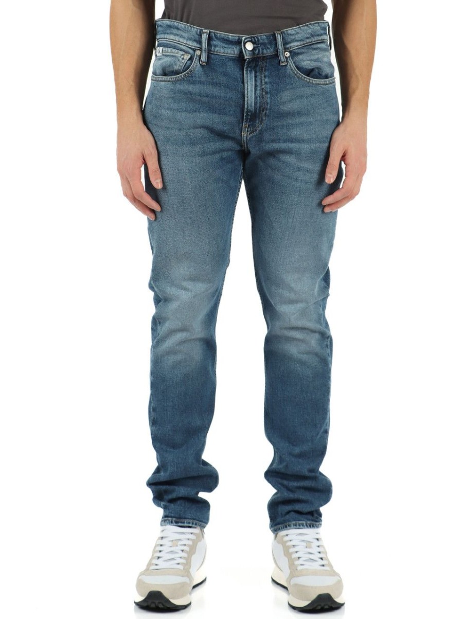 Uomo CALVIN KLEIN JEANS | Pantalone Jeans Cinque Tasche Slim Taper Blu Chiaro