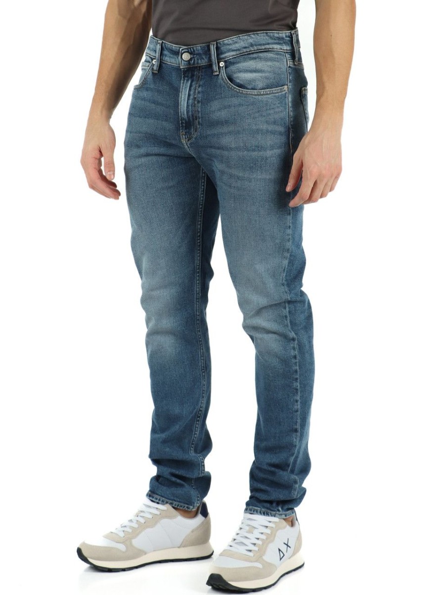 Uomo CALVIN KLEIN JEANS | Pantalone Jeans Cinque Tasche Slim Taper Blu Chiaro