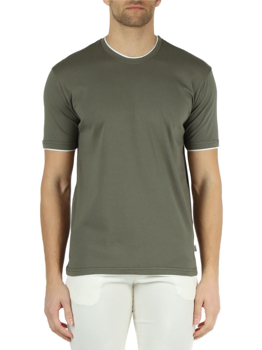 Uomo QB24 | T-Shirt In Cotone Gelso Con Dettagli A Contrasto Verde Militare