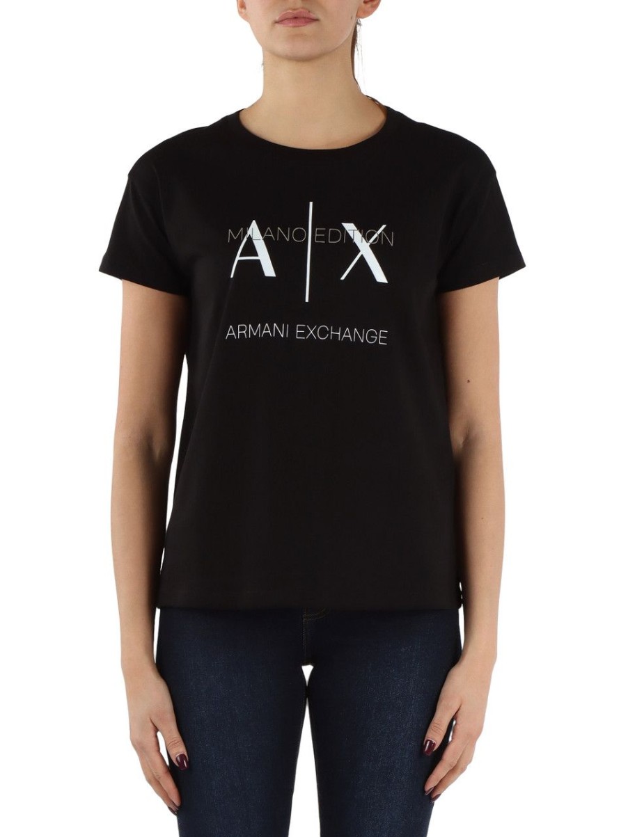 Donna ARMANI EXCHANGE | T-Shirt In Cotone Milano Edition Nero