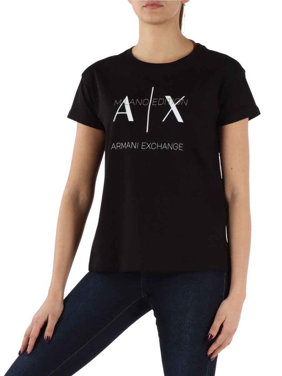 Donna ARMANI EXCHANGE | T-Shirt In Cotone Milano Edition Nero