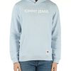 Uomo TOMMY JEANS | Felpa In Cotone Con Cappuccio E Scritta Logo Celeste