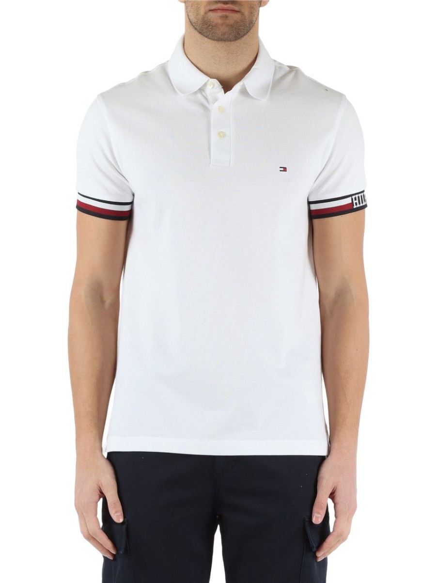 Uomo TOMMY HILFIGER | Polo Slim Fit In Misto Cotone E Viscosa Con Ricamo Logo Bianco