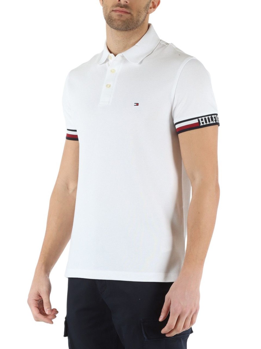 Uomo TOMMY HILFIGER | Polo Slim Fit In Misto Cotone E Viscosa Con Ricamo Logo Bianco