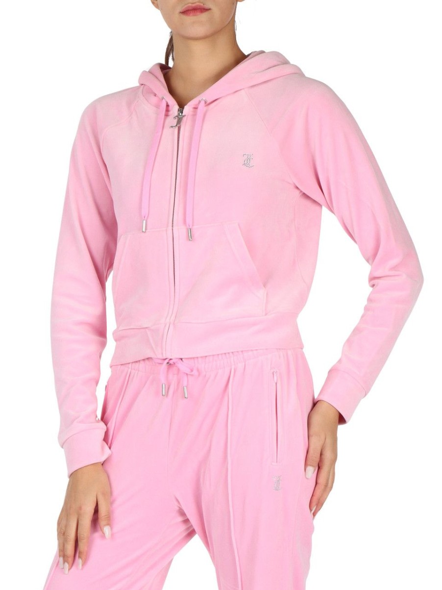 Donna JUICY COUTURE | Felpa Con Cappuccio In Velluto Madison Rosa