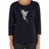 Donna ELENA MIRÒ | T-Shirt In Cotone Stretch Con Strass Blu Scuro