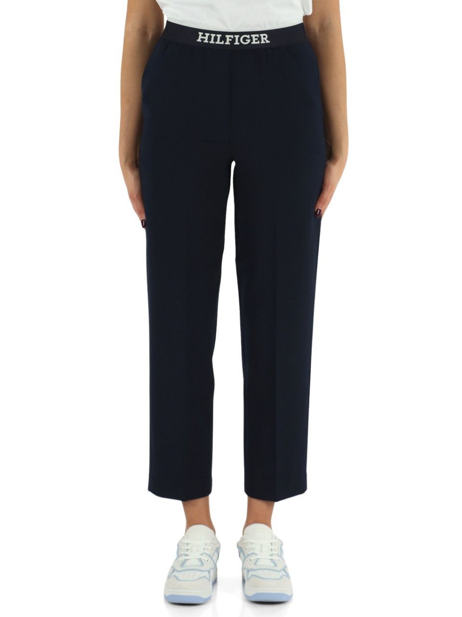 Donna TOMMY HILFIGER | Pantalone In Misto Viscosa Straight Fit Blu Scuro