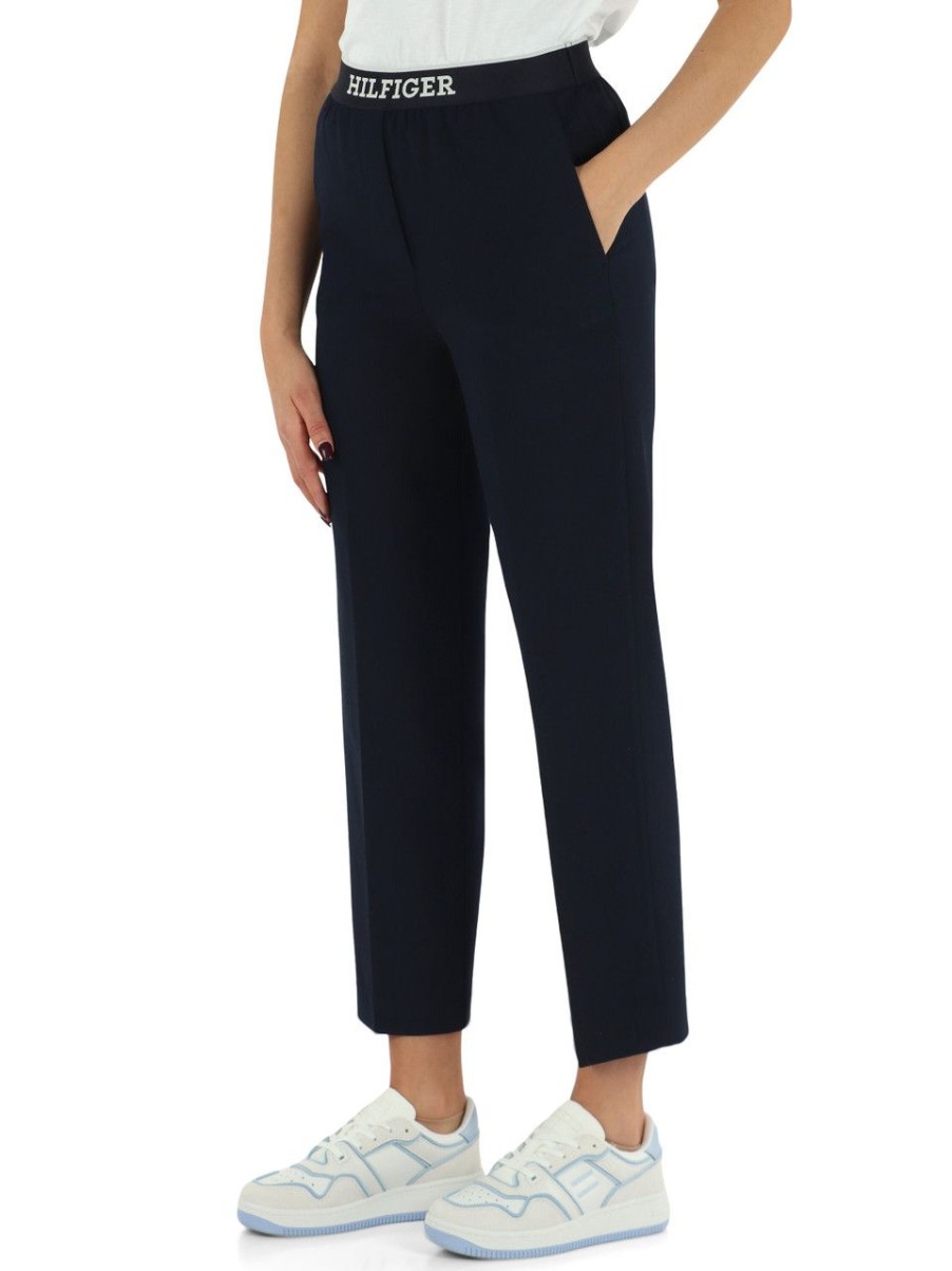 Donna TOMMY HILFIGER | Pantalone In Misto Viscosa Straight Fit Blu Scuro