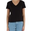 Donna REPLAY | T-Shirt Collo A V In Cotone Con Scritta Logo Nero