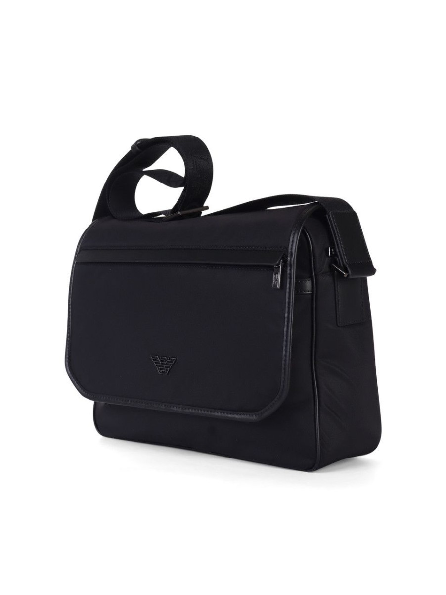 Uomo EMPORIO ARMANI | Borsa A Tracolla Messenger Con Placca Logo Frontale Nero