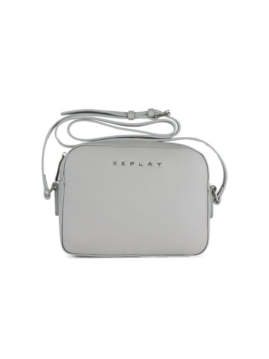 Donna REPLAY | Borsa A Tracolla Con Scritta Logo In Metallo Grigio Chiaro