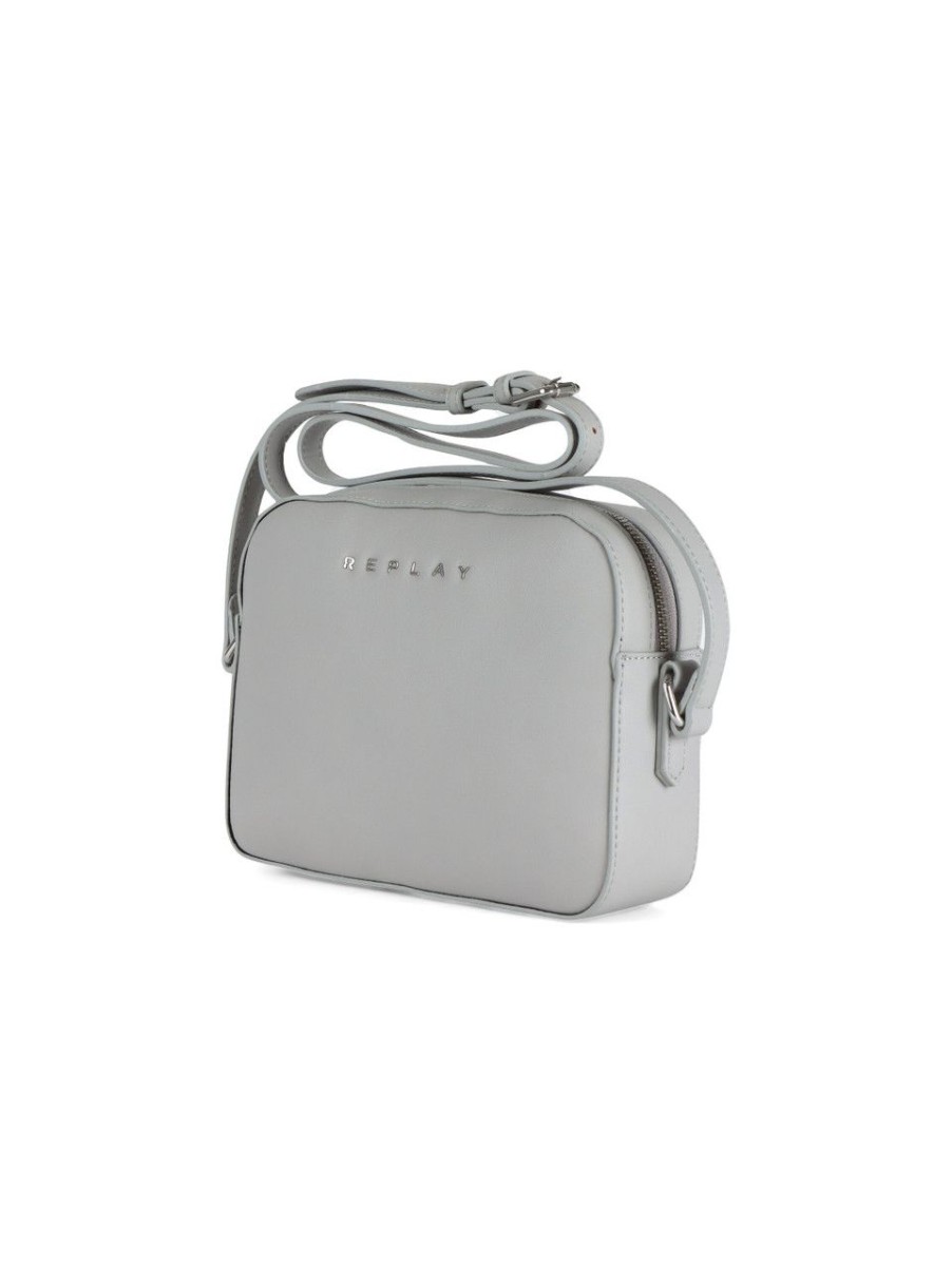 Donna REPLAY | Borsa A Tracolla Con Scritta Logo In Metallo Grigio Chiaro