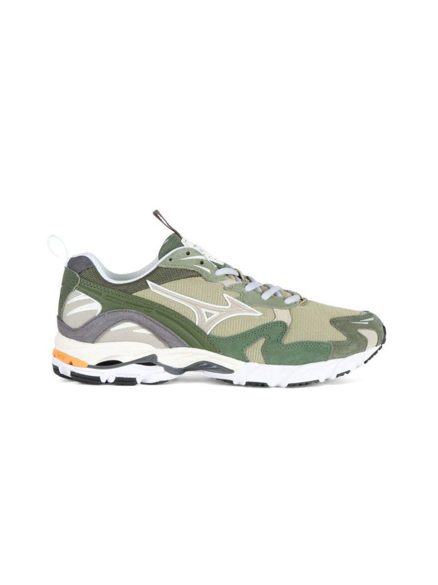 Uomo MIZUNO | Sneakers Running In Pelle E Tessuto Wave Rider 10 Verde