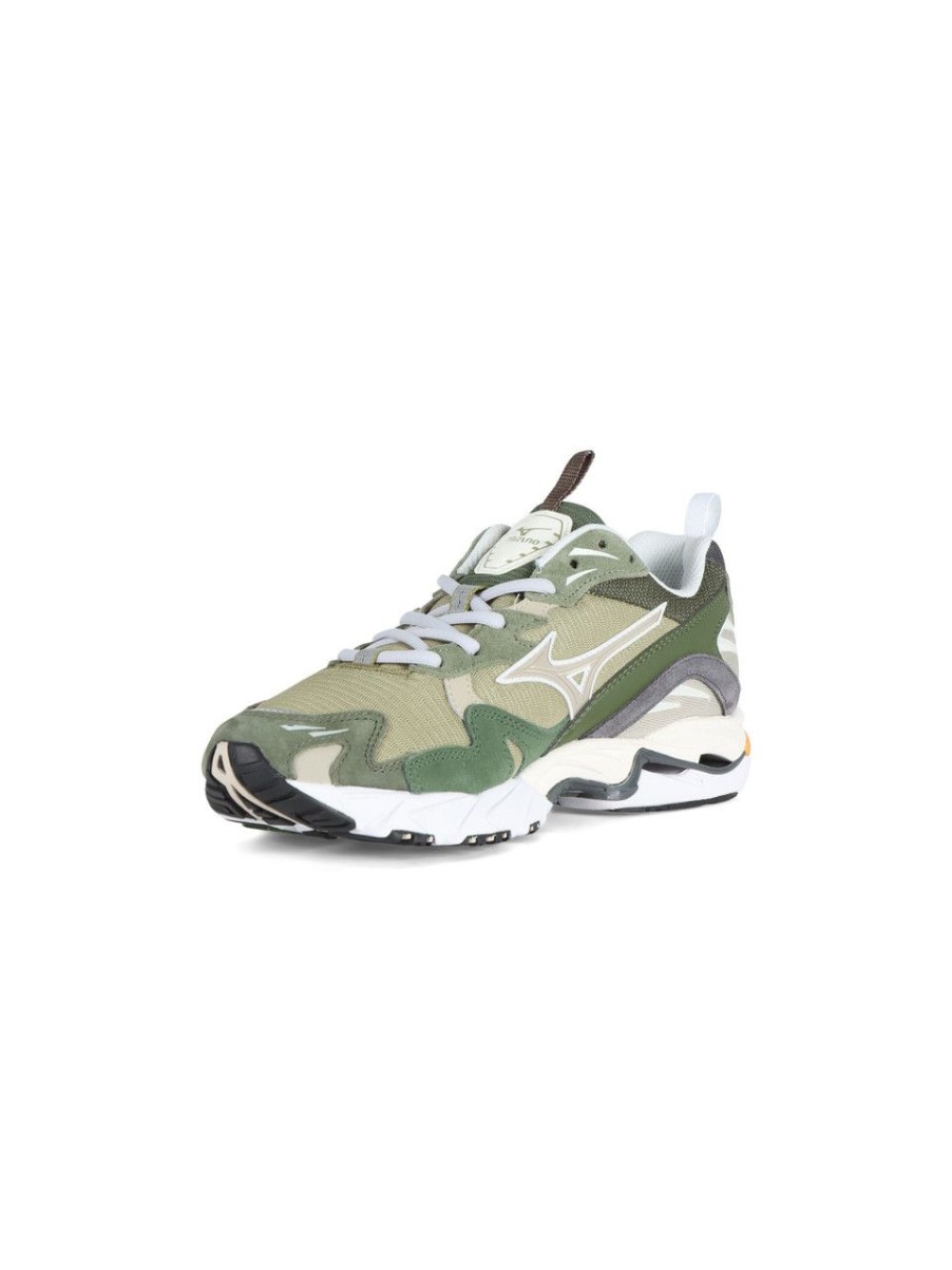 Uomo MIZUNO | Sneakers Running In Pelle E Tessuto Wave Rider 10 Verde