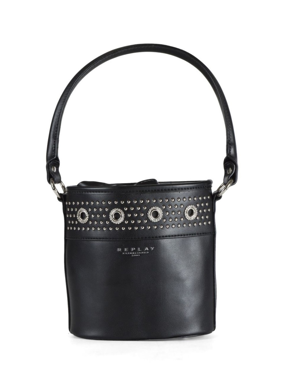 Donna REPLAY | Borsa A Secchiello Con Borchie E Strass Nero