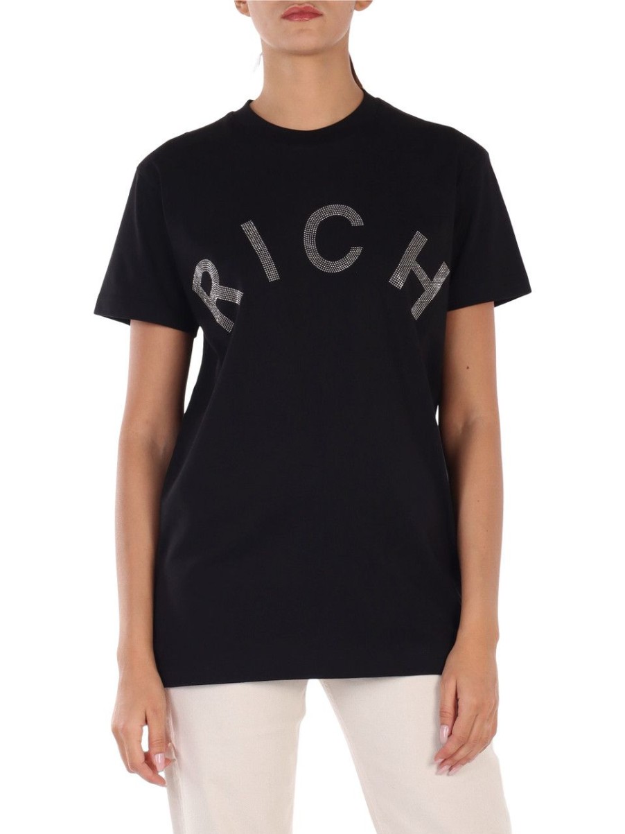 Donna RICHMOND | T-Shirt In Cotone Con Scritta Logo In Strass Nero