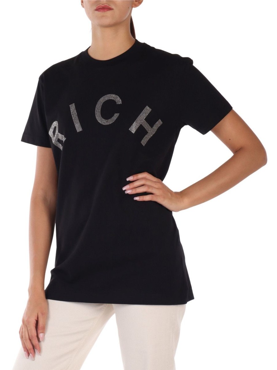 Donna RICHMOND | T-Shirt In Cotone Con Scritta Logo In Strass Nero