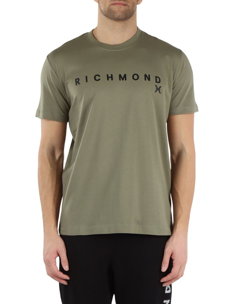 Uomo RICHMOND | Richmond X: T-Shirt In Cotone Pima Con Scritta Logo Verde