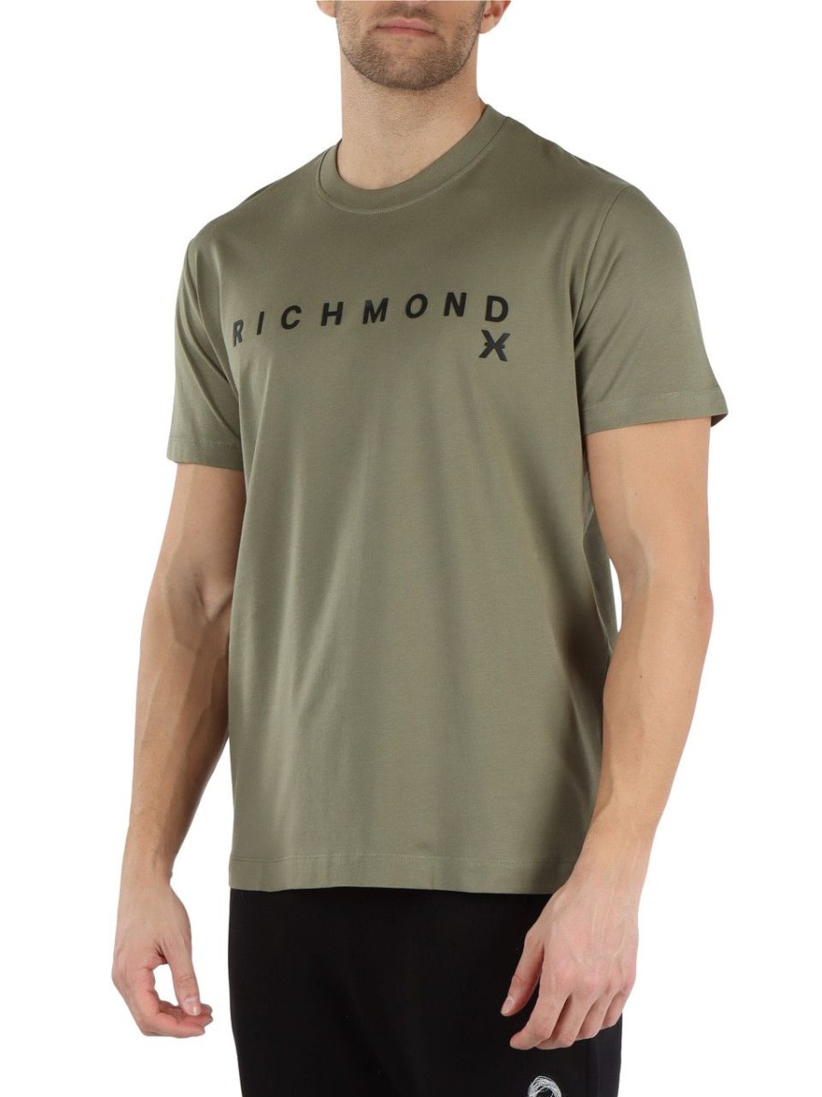 Uomo RICHMOND | Richmond X: T-Shirt In Cotone Pima Con Scritta Logo Verde