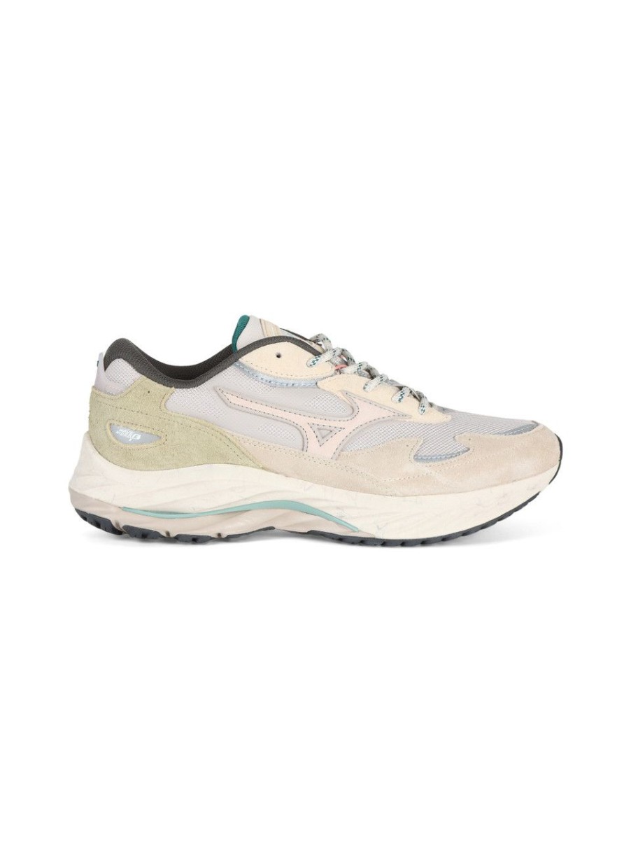 Uomo MIZUNO | Sneakers Running In Pelle E Tessuto Wave Rider B Panna