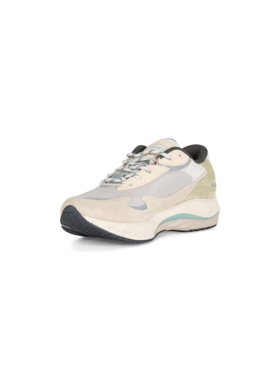 Uomo MIZUNO | Sneakers Running In Pelle E Tessuto Wave Rider B Panna