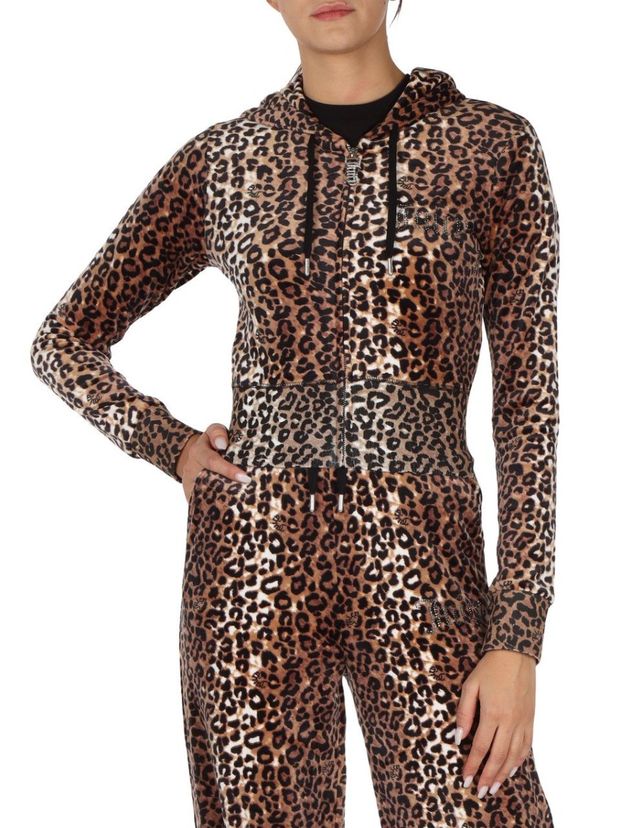 Donna JUICY COUTURE | Felpa In Velluto Marissa Con Logo In Strass Animalier