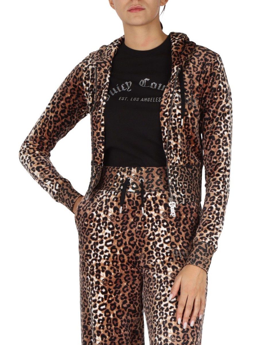 Donna JUICY COUTURE | Felpa In Velluto Marissa Con Logo In Strass Animalier