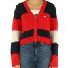 Donna TOMMY JEANS | Cardigan In Misto Lana Con Ricamo Logo Rosso