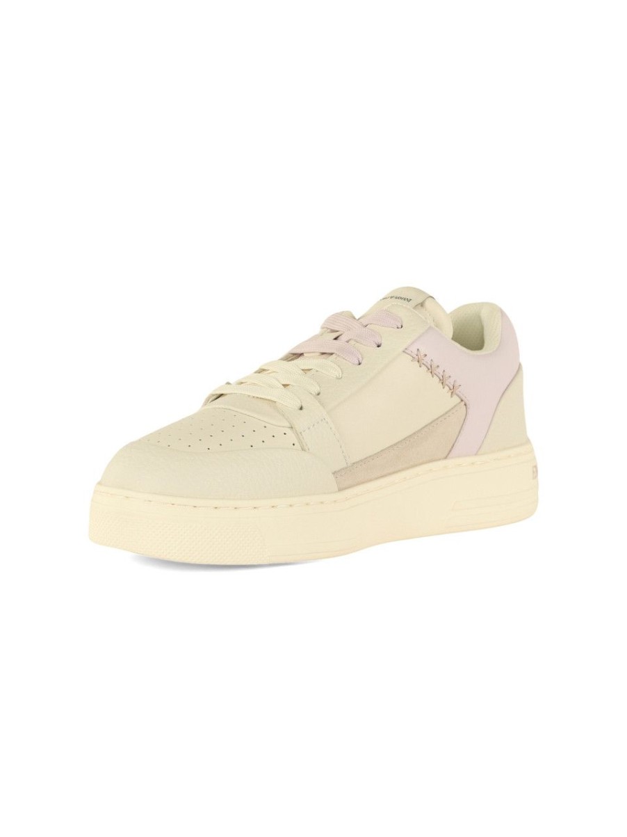 Donna EMPORIO ARMANI | Sneakers In Pelle Ed Ecopelle Con Scritta Logo Viola Chiaro