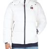 Uomo TOMMY JEANS | Piumino Trapuntato Con Cappuccio E Patch Logo Bianco