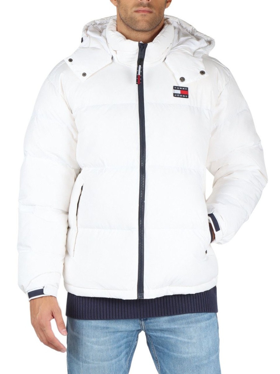 Uomo TOMMY JEANS | Piumino Trapuntato Con Cappuccio E Patch Logo Bianco