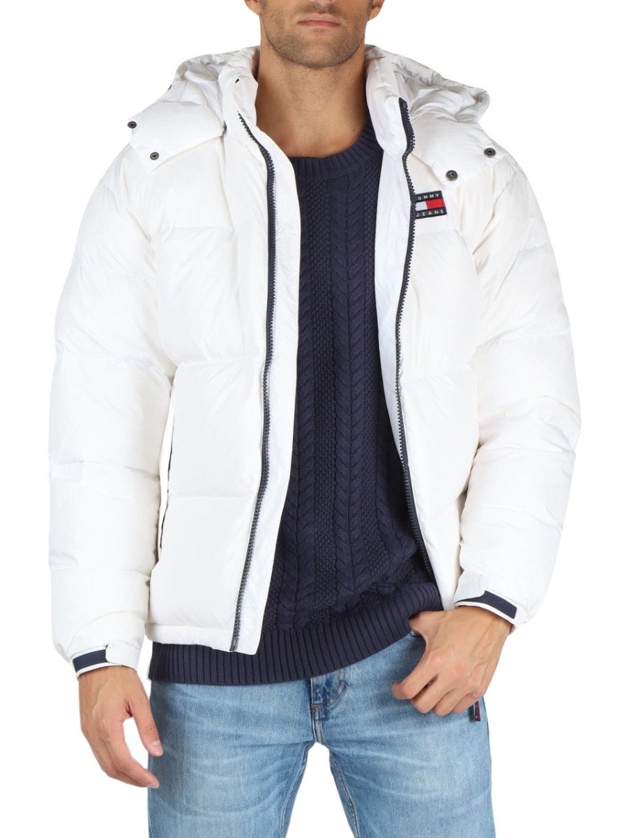 Uomo TOMMY JEANS | Piumino Trapuntato Con Cappuccio E Patch Logo Bianco