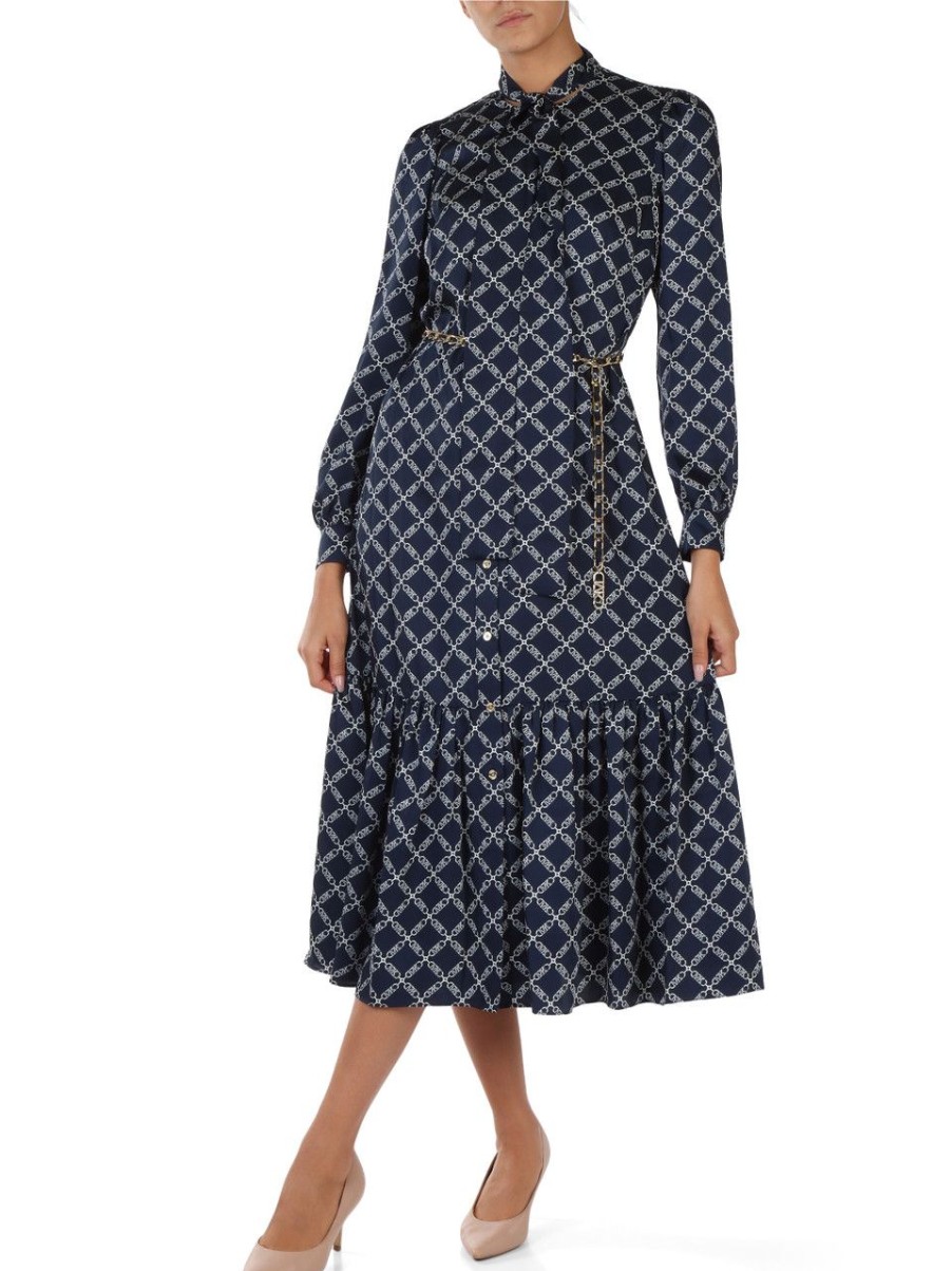 Donna MICHAEL MICHAEL KORS | Abito Midi Con Stampa Logo All Over Blu Scuro