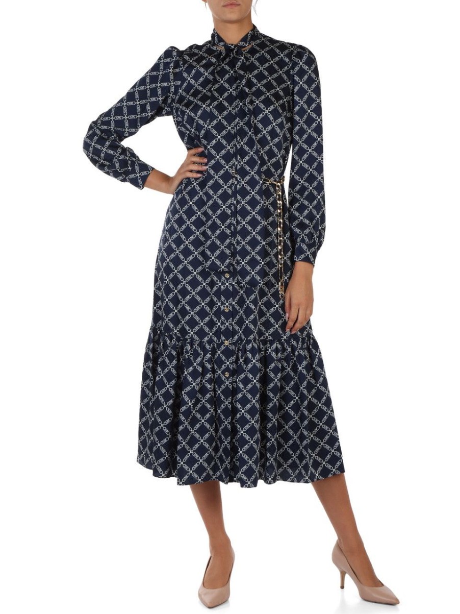 Donna MICHAEL MICHAEL KORS | Abito Midi Con Stampa Logo All Over Blu Scuro