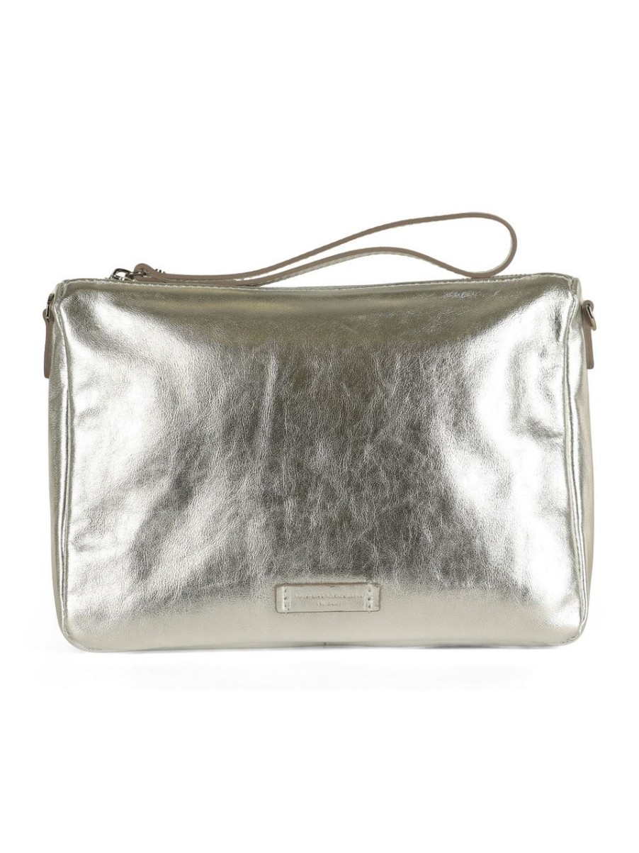 Donna GIANNI CHIARINI | Borsa Nora Pouch In Pelle Laminata Argento