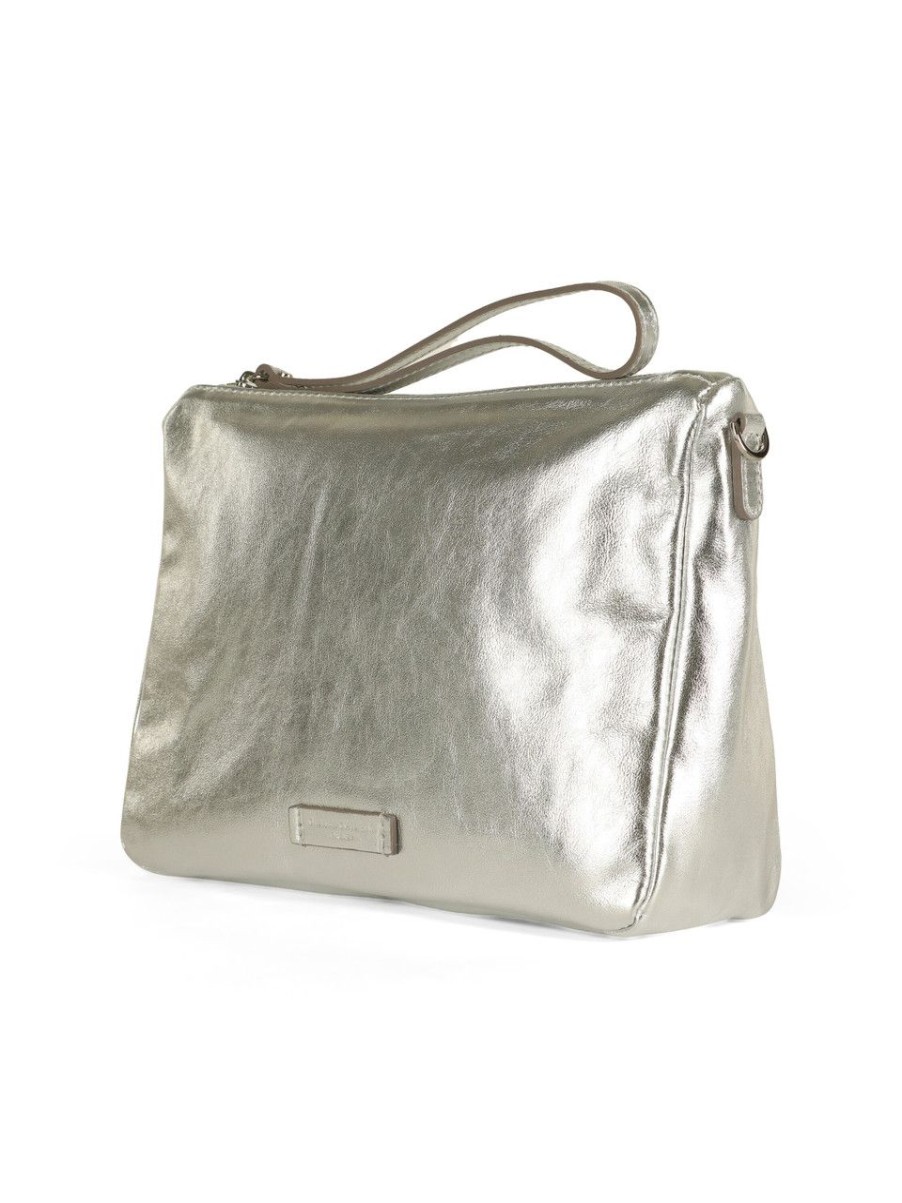 Donna GIANNI CHIARINI | Borsa Nora Pouch In Pelle Laminata Argento