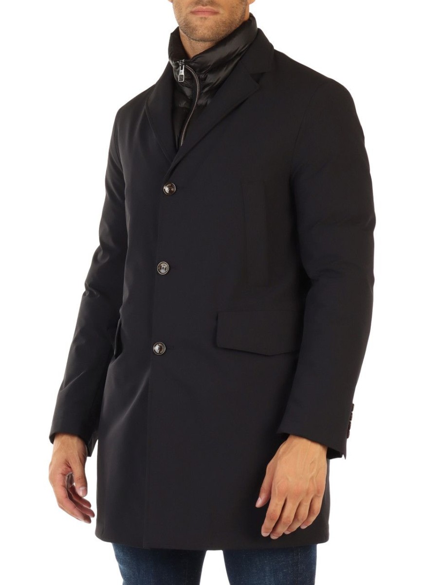 Uomo MONTECORE | Giaccone In Tessuto Stretch Waterproof Con Imbottitura In Piuma Nero