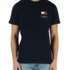 Uomo TOMMY JEANS | T-Shirt In Cotone Con Stampa Logo Frontale Blu Scuro