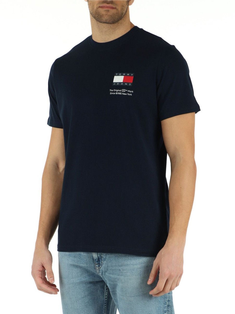 Uomo TOMMY JEANS | T-Shirt In Cotone Con Stampa Logo Frontale Blu Scuro