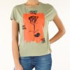 Donna GUESS | T-Shirt In Viscosa Stretch Con Stampa Frontale Verde