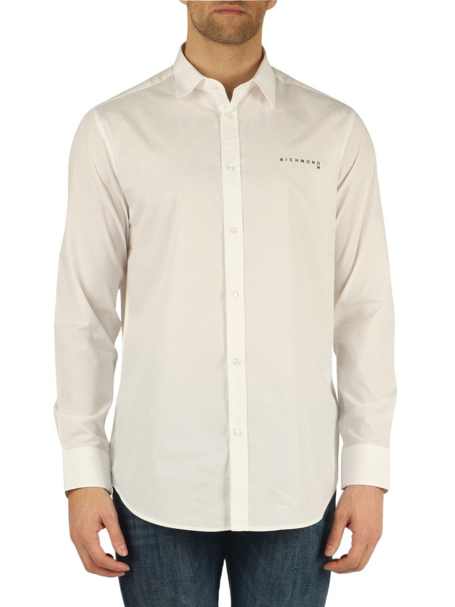 Uomo RICHMOND | Richmond X: Camicia In Cotone Con Scritta Logo Bianco