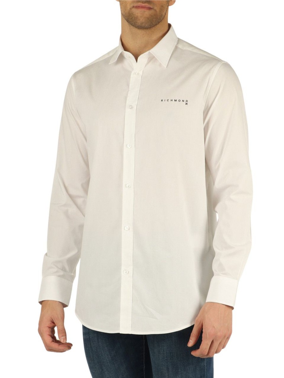 Uomo RICHMOND | Richmond X: Camicia In Cotone Con Scritta Logo Bianco