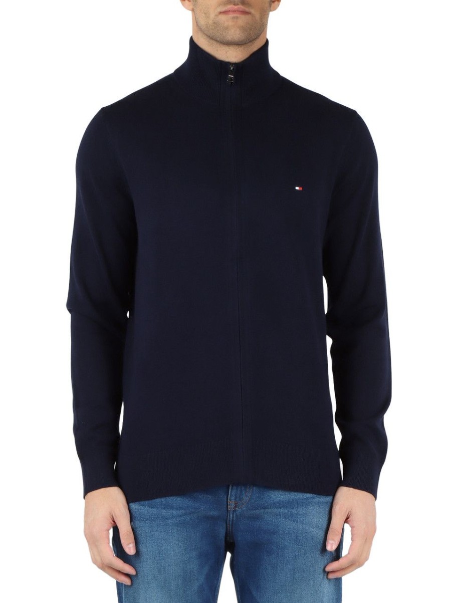 Uomo TOMMY HILFIGER | Cardigan In Cotone E Cashmere Con Ricamo Logo Blu Scuro