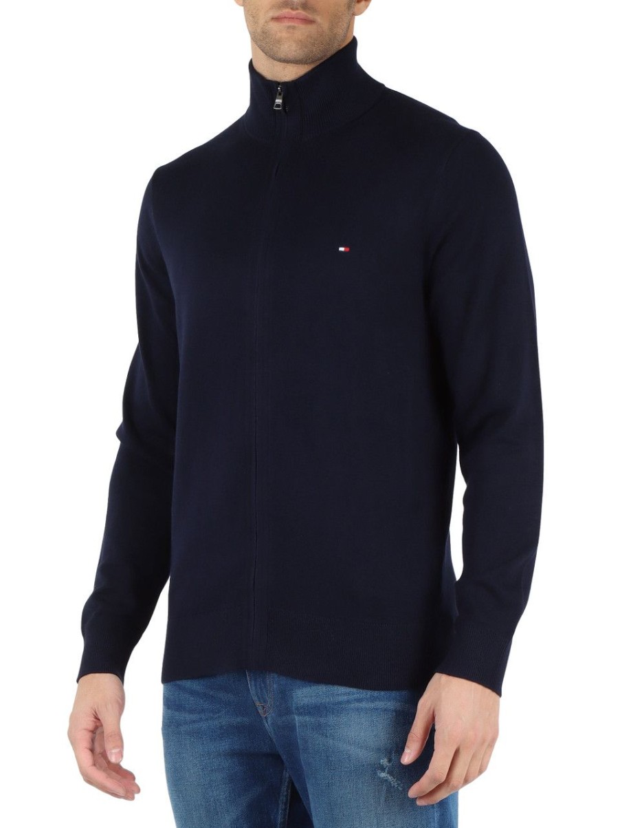 Uomo TOMMY HILFIGER | Cardigan In Cotone E Cashmere Con Ricamo Logo Blu Scuro